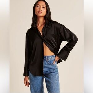 Abercrombie & Fitch Oversized Satin Button Up Shirt